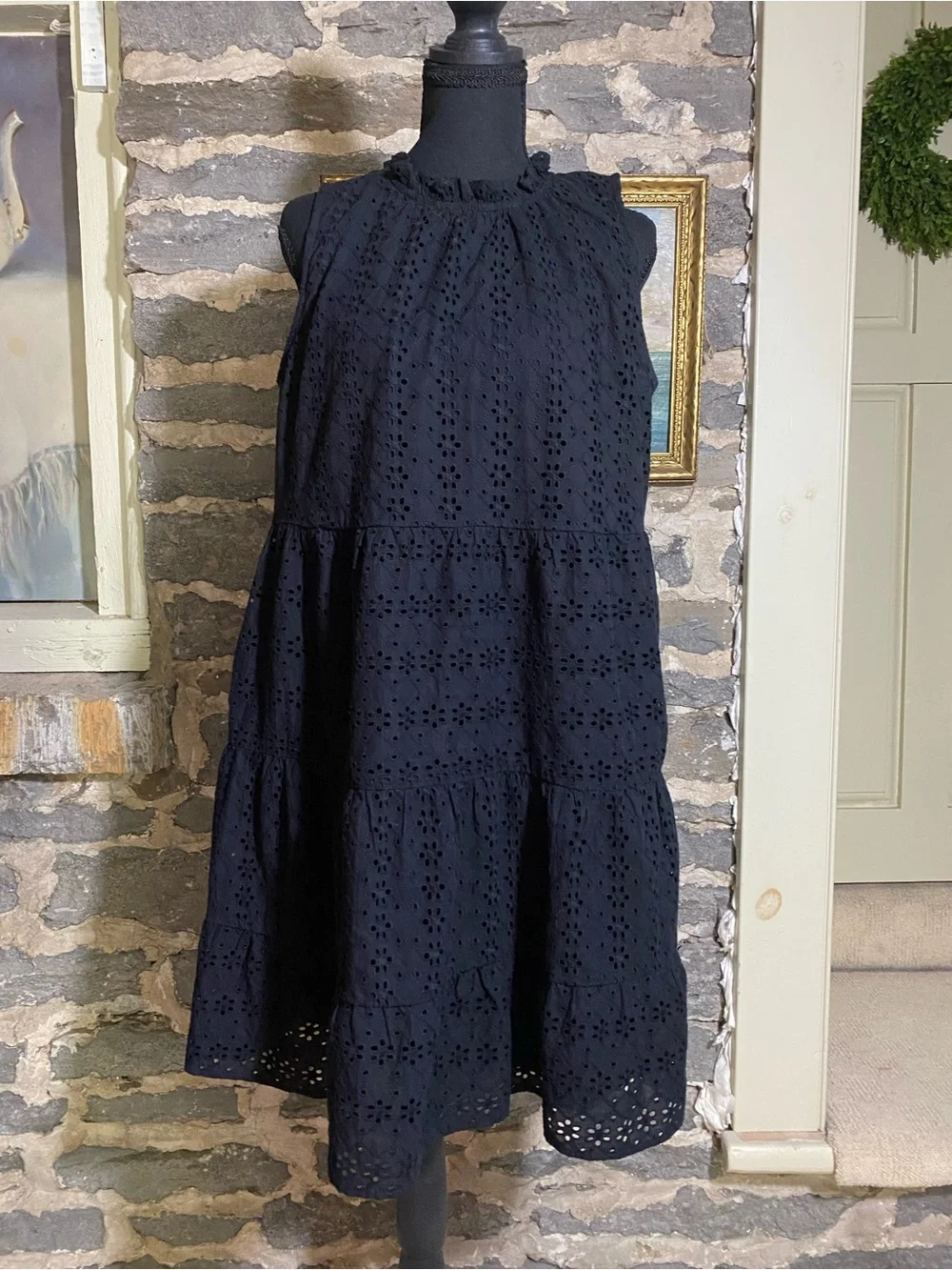 LOFT sleeveless sundress Black Eyelet Tiered with ruffle details - Picture 3 of 13
